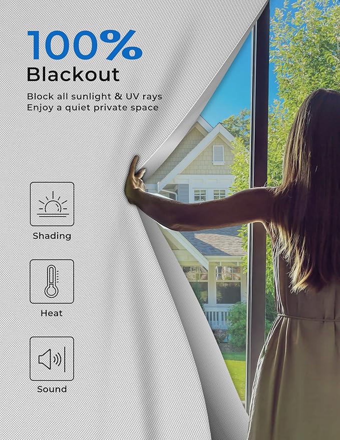 Blackout Curtains 75"x60" Portable No Drill Black Out Window Cover | 100% - Image 2