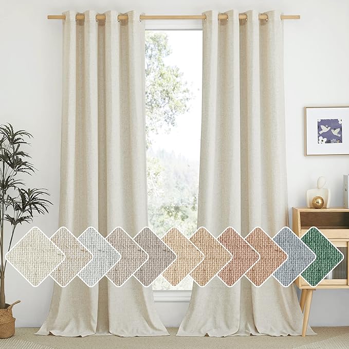 NICETOWN Flax Linen Semi Sheer Curtains 96 inches Long, Grommet Vertical Drapes by NICETOWN