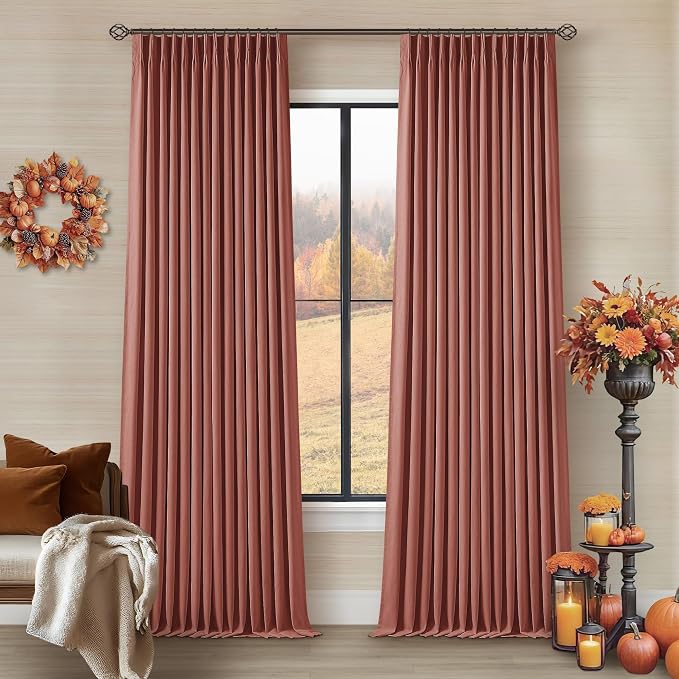 Terracotta Pinch Pleated Linen Blackout Curtains 90 Inches Long by Twodrapes