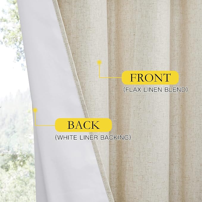 NICETOWN Natural Thick Linen Blend 100% Blackout Curtains 70" Long 2 Panels Set - Image 7