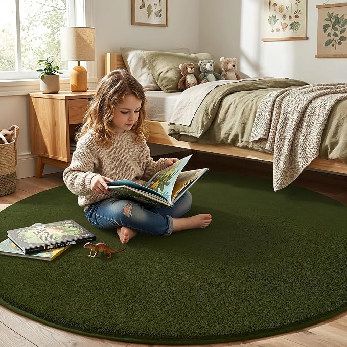 Amearea Olive Green Round Area Rugs 5ft Washable Circle Rugs - Image 4