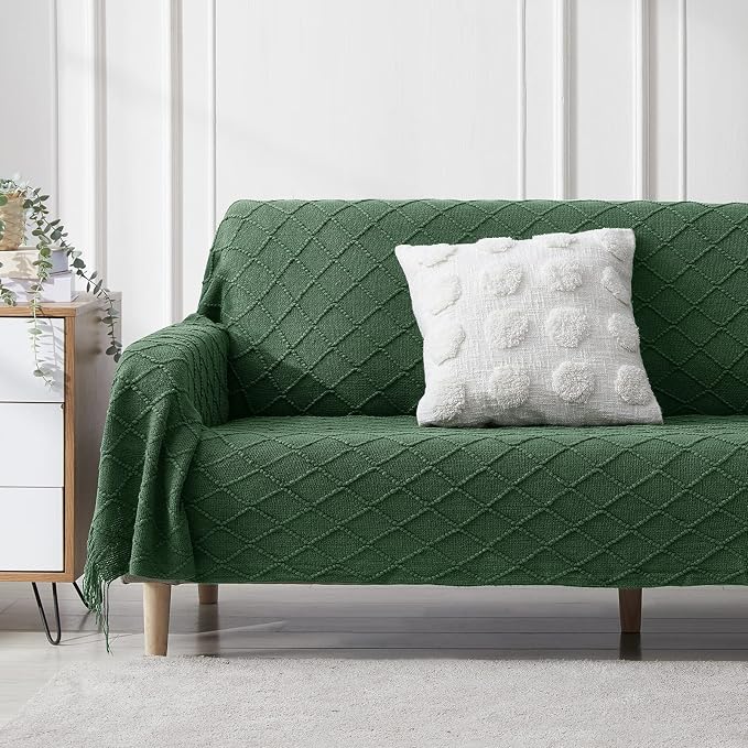 BOURINA Green Throw Blanket 50 x90 Inches Throw Textured Solid Soft Sofa Throw - Image 2