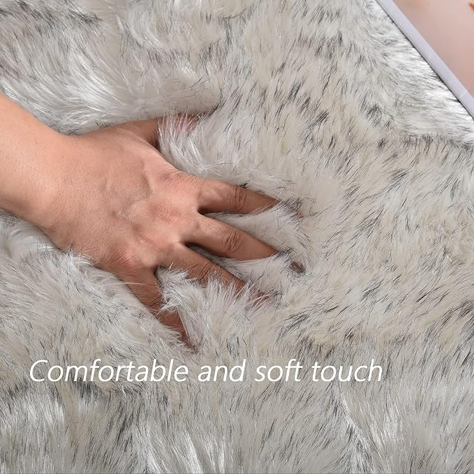 Latepis Faux Fur White with Grey Tips 2x8 Runner Rug - Image 4