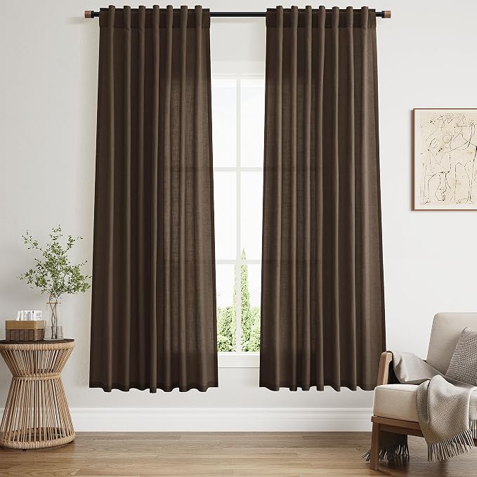 Chocolate Linen Curtains 72 Inch Long by Nanspring