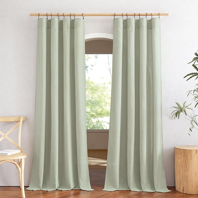 NICETOWN Sage Green Curtains for Living Room, Rod Pocket & Back Tab Natural - Image 2
