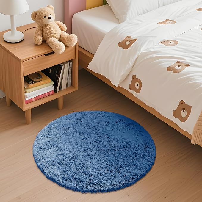 OLANLY Blue Round Rugs for Bedroom - Image 3