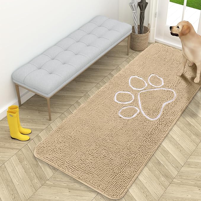 OLANLY Dog Door Mat for Muddy Paws 59x24, Paw Print Design, Absorbs Moisture by OLANLY