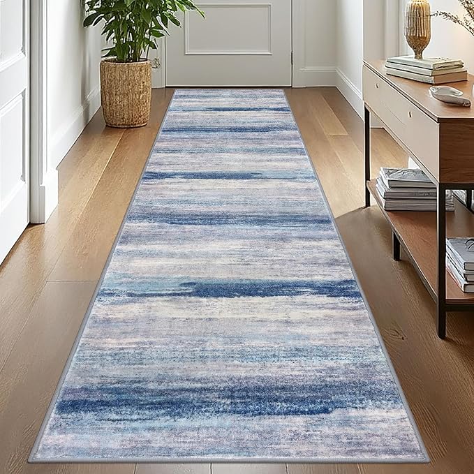 KOZYFLY Modern Abstract Washable Rug Runner 2.6x10 Hallway Rug Runner Non-Slip by KOZYFLY