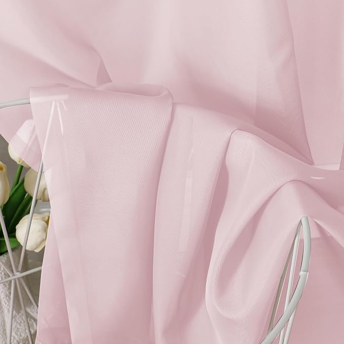 OVZME Blush Pink Sheer Curtains 84 Inches Long 2 Panels - Image 3