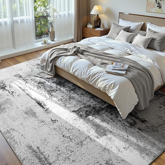 Living Room Rug 7x10 Ink Black Area Rugs Machine Washable Abstract Boho Large - Image 2