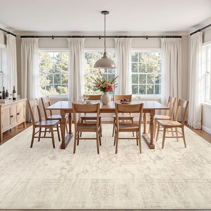 5x7 Area Rugs Living Room: Bedroom Washable Carpet Beige/Brown | Large Vintage - Image 9