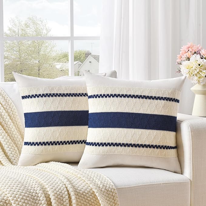 Fancy Homi Set of 1 Navy Blue Decorative Throw Pillow Covers 16x16 Inch - Image 2