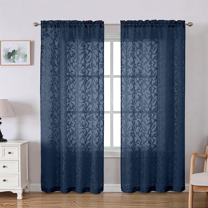 Lecloud Leia Navy Blue Sheer Curtains by Lecloud