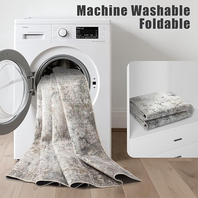 2.6x8 Washable Runner Rug：Modern Abstract Kitchen Soft Carpet Brown | - Image 5