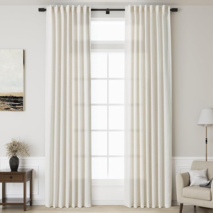 Cream Linen Curtains 140 Inches Long 2 Panels Set by Nanspring