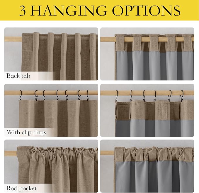 NICETOWN Linen Full Blackout Curtains 52 x 80 inch Panels, Full Bedroom Light - Image 2