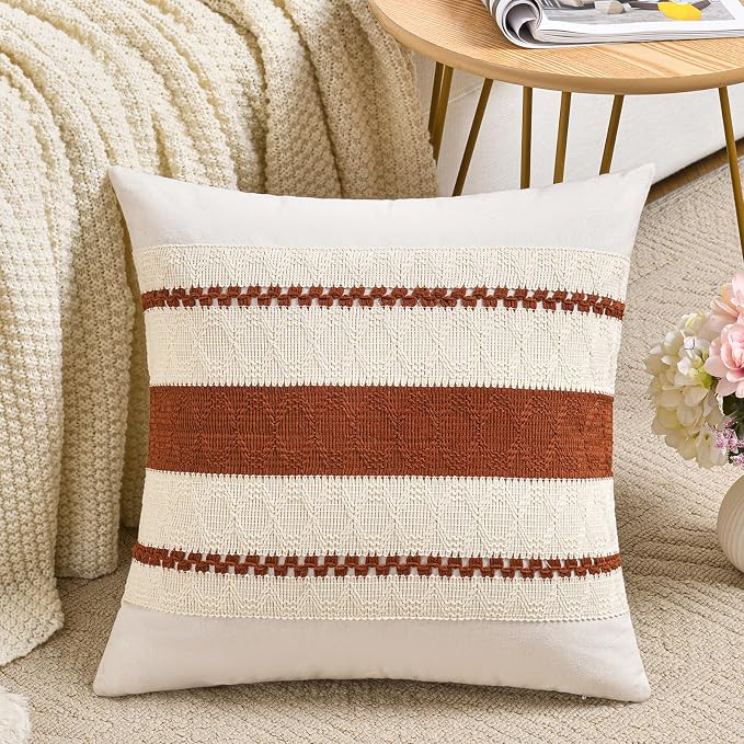 Fancy Homi Set of 1 Rust Boho Decorative Throw Pillow Covers 18x18 Inch by Fancy+Homi