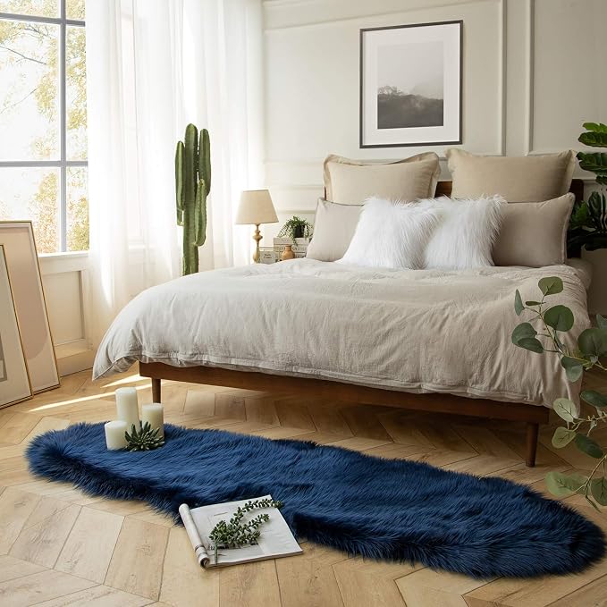 Ashler Faux Fur Rug, Dark Blue Area Rugs, Fluffy Sheepskin Fur Rug, Fuzzy Ultra - Image 2