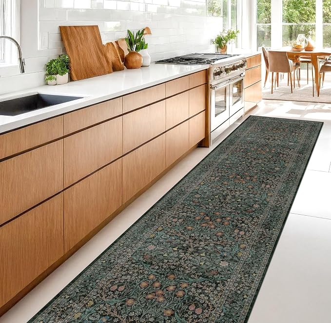 Dark Green Washable 3x20 Extra Long Runner Rug - Image 6