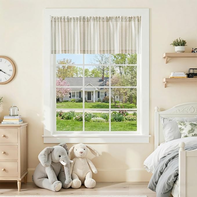 jinchan Striped Valance Farmhouse Window Treatment Linen- Polyester Textured - Image 3