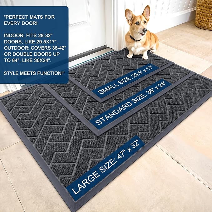 OLANLY Front Door Mat Outside 59x34, All-Season Absorbent Rubber Doormat | Grey - Image 2