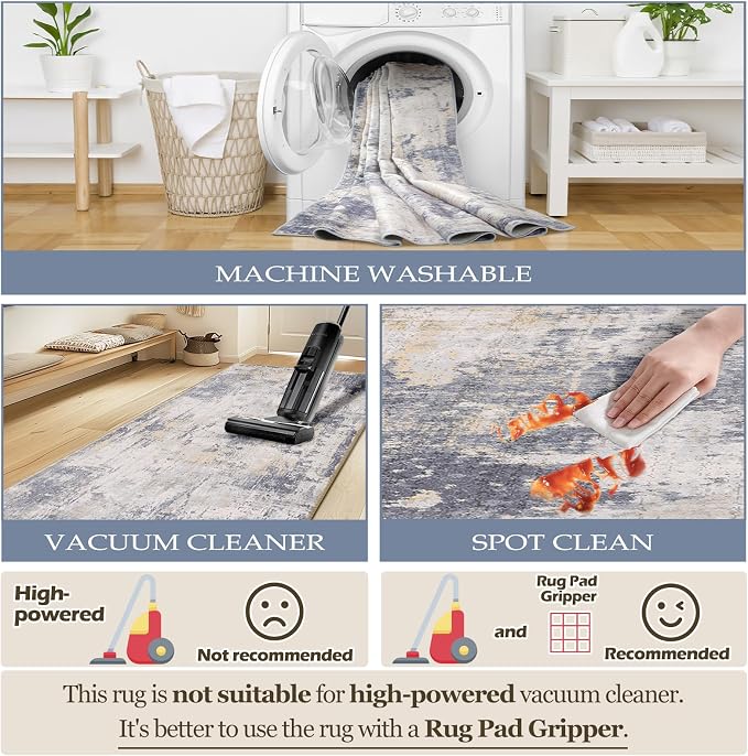 Washable Area Rugs Square 8ft Non-Slip Modern Abstract Soft - Image 3