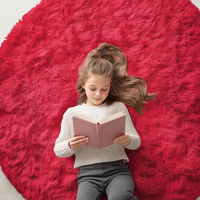 OLANLY Red Round Rugs for Bedroom by OLANLY