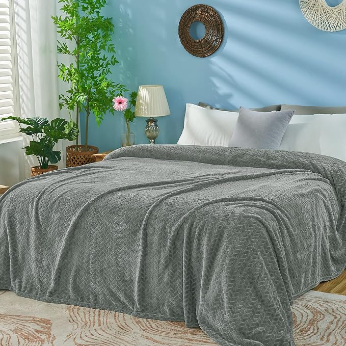 inhand Grey Fleece Twin Blanket, Super Soft Flannel Cozy Blankets - Image 6