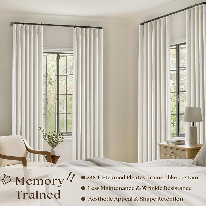 Natural Cream Pinch Pleated Full Blackout Curtains 100 Inches Long 2 Panels | - Image 2