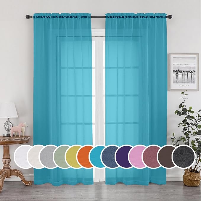 OWENIE Sheer Curtain 90 Inches Long 2 Panels Set by OWENIE