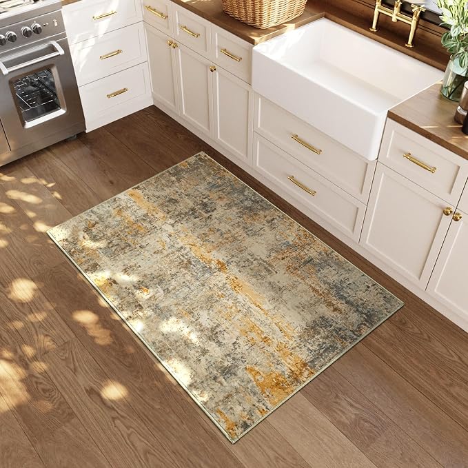 Entrance Rugs Indoor 2x3 Beige Entry Rug Washable Abstract Small Area Rug - Image 5
