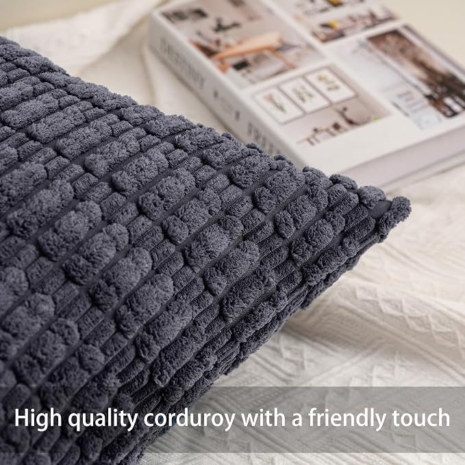 Pack of 2 Corduroy Decorative Throw Pillow Covers 20x20 InchSoft Striped Pillow - Image 2