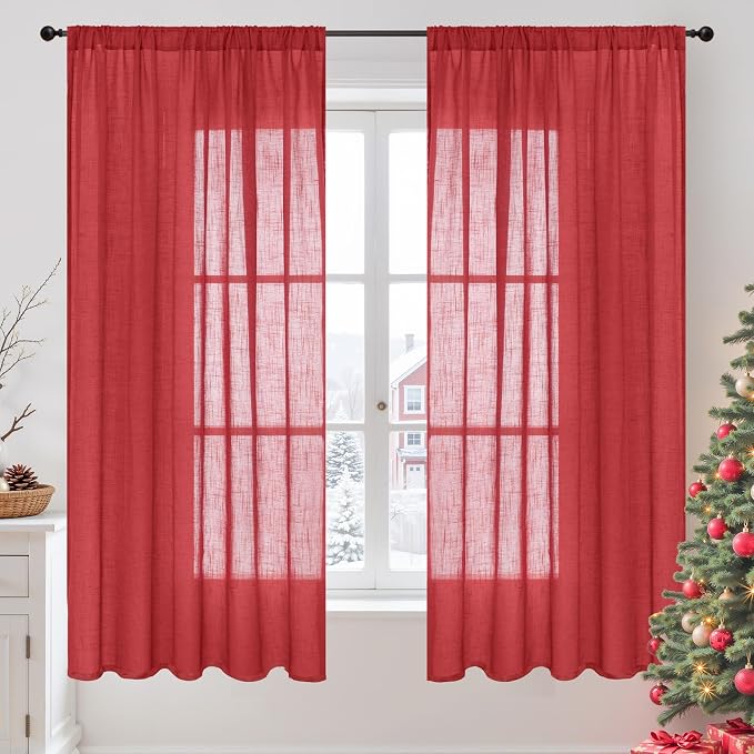 BGment Red Linen Curtains 63 Inches Long by BGment
