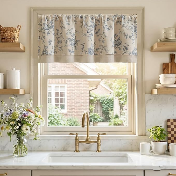 jinchan Amlie Floral Linen Valance Curtain Farmhouse Kitchen Valance - Image 2