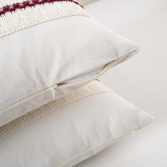 Fancy Homi Set of 1 Burgundy Boho Euro Decorative Throw Pillow Covers 26x26 Inch - Image 3
