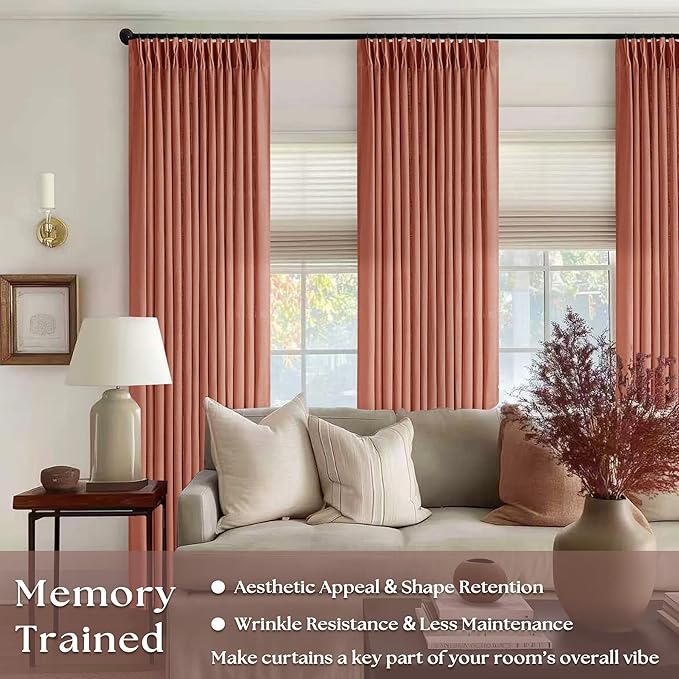 Pinch Pleated Terracotta Linen Curtains 84 Inches Long 2 Panels Firebrick | - Image 2