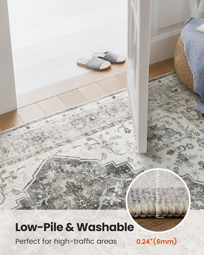 AMADA HOMEFURNISHING Grey 8x10 Area Rug, Washable Low-Profile Large Area Rug - Image 8