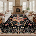 RELEANY Area Rugs 10'x12' Washable Non-Slip, Floral Vintage Distress Print by RELEANY