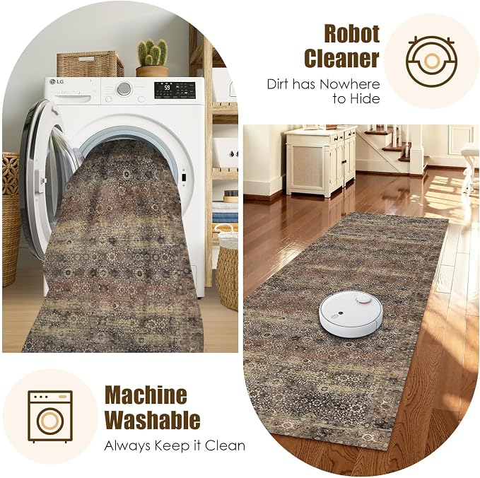 Washable Area Rug 2'6'' x 8' Vintage Traditional Persian Mat - Image 7
