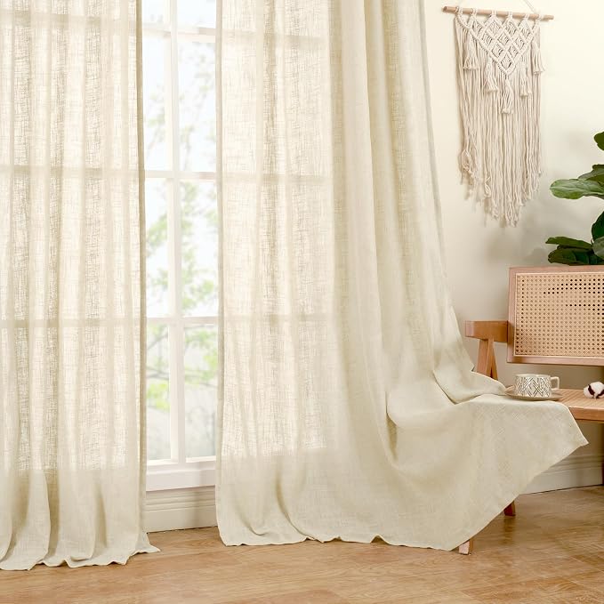 LAMIT Beige Linen Curtains 63 inch Length 2 Panels - Image 9