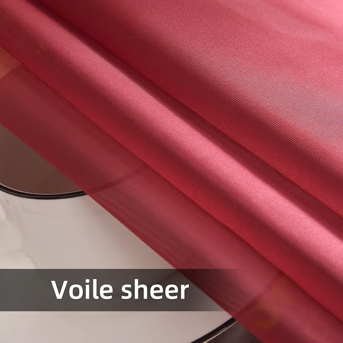 youleyar Solid Sheer Rod Pocket Curtain Voile Draperies 2 Panels White Beige - Image 6