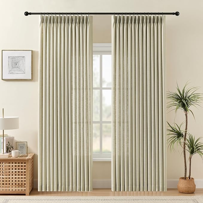 IVAPUPU Pinch Pleated Linen Curtains 90 Inches Long 2 Panels by IVAPUPU