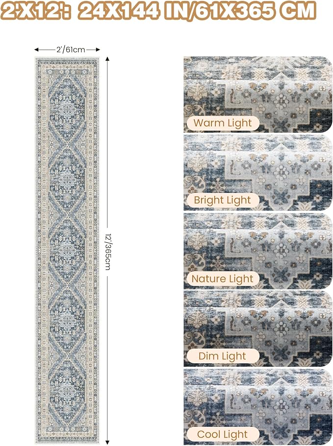 Hallway Runner Rug 2x12, Extra Long Washable Runner Rugs - Image 2