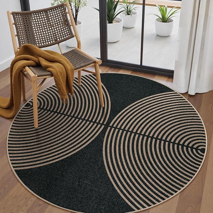 Lahome Enfys Modern Rainbow Round Rug, 6ft Easy Jute Circle Patio Rug Washable by Lahome