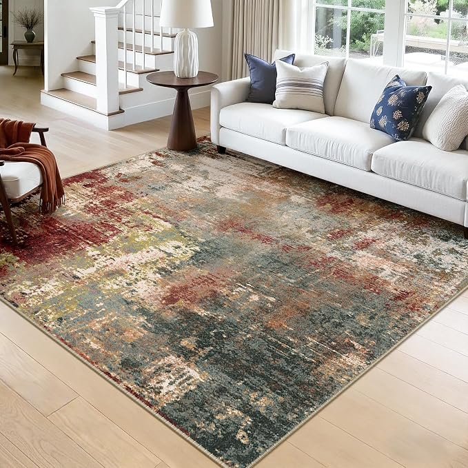 Washable Area Rugs Square 8ft Non-Slip Modern Abstract Soft by RELEANY