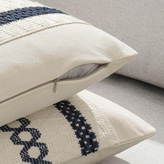MIULEE Set of 2 Navy Blue Boho Decorative Pillow Covers 18x18 Inch Farmhouse - Image 5