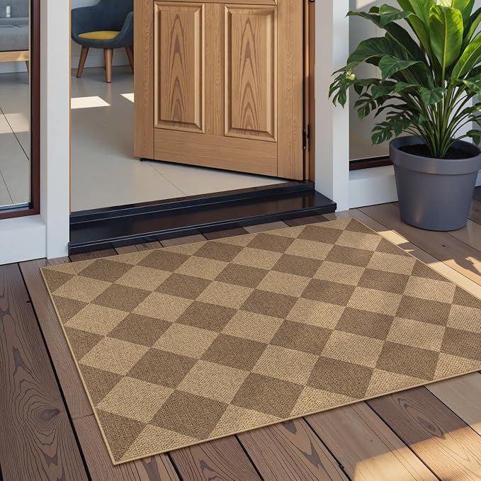 Lahome Colette Checkered Easy Jute Rug, 2x3 Entryway Rug Indoor Outdoor Front - Image 2