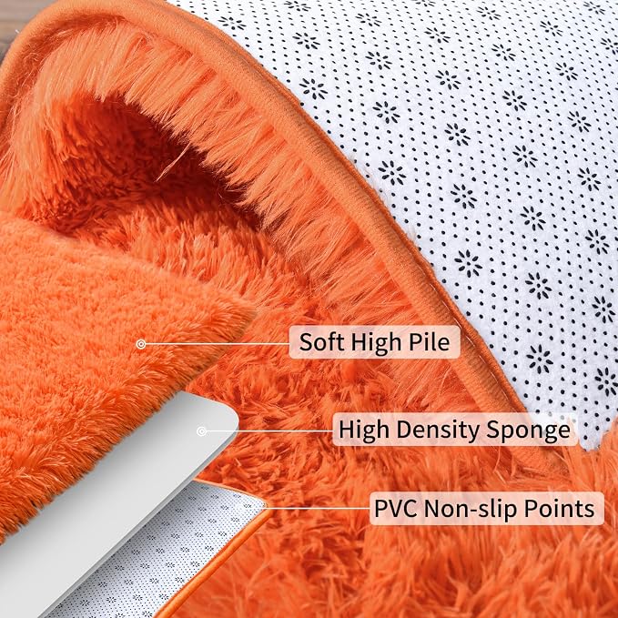 Soft Runner Rugs for Bedroom Hallways, 2x4 Orange Fluffy Shag Throw Area Rug - Image 4
