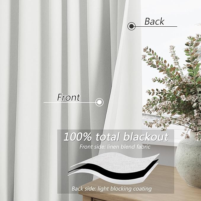 Guken Off White 100% Blackout Curtains 96 Inch Length 2 Panels Set - Image 4
