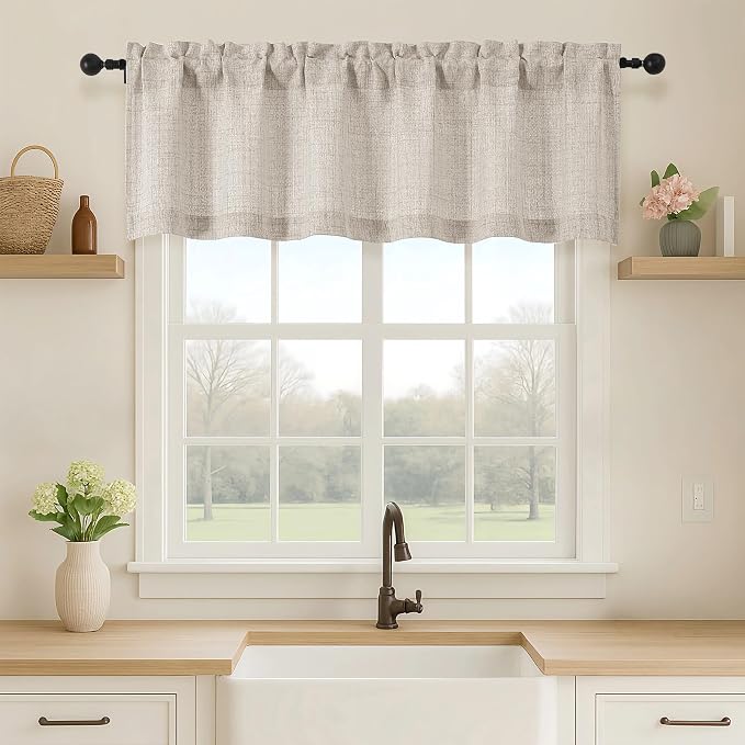 OVZME Valance for Windows, Light Filtering Faux Linen Textured Small Short by OVZME
